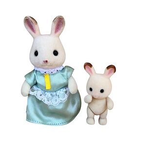 Calico Critters Sylvanian Chocolate Rabbit Mom & Baby Rabbit Doll House Figures
